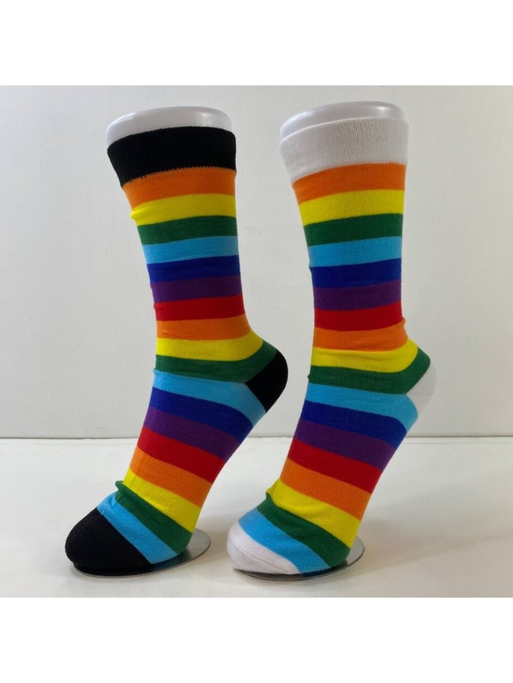 Unisex Crew Socks Set 2 Rainbow Stripes Black Yellow Blue Green Orange Red White